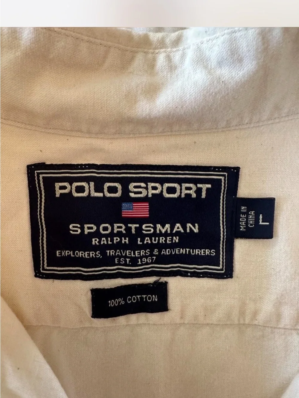 Polo Sport Sportsman Ralph Lauren Utility Safari Shirt Ivory Cotton Large
